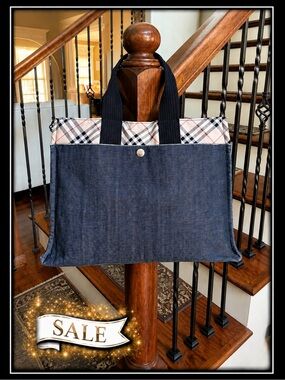 Burberry Blue  Label Denim Tote Novacheck Trim